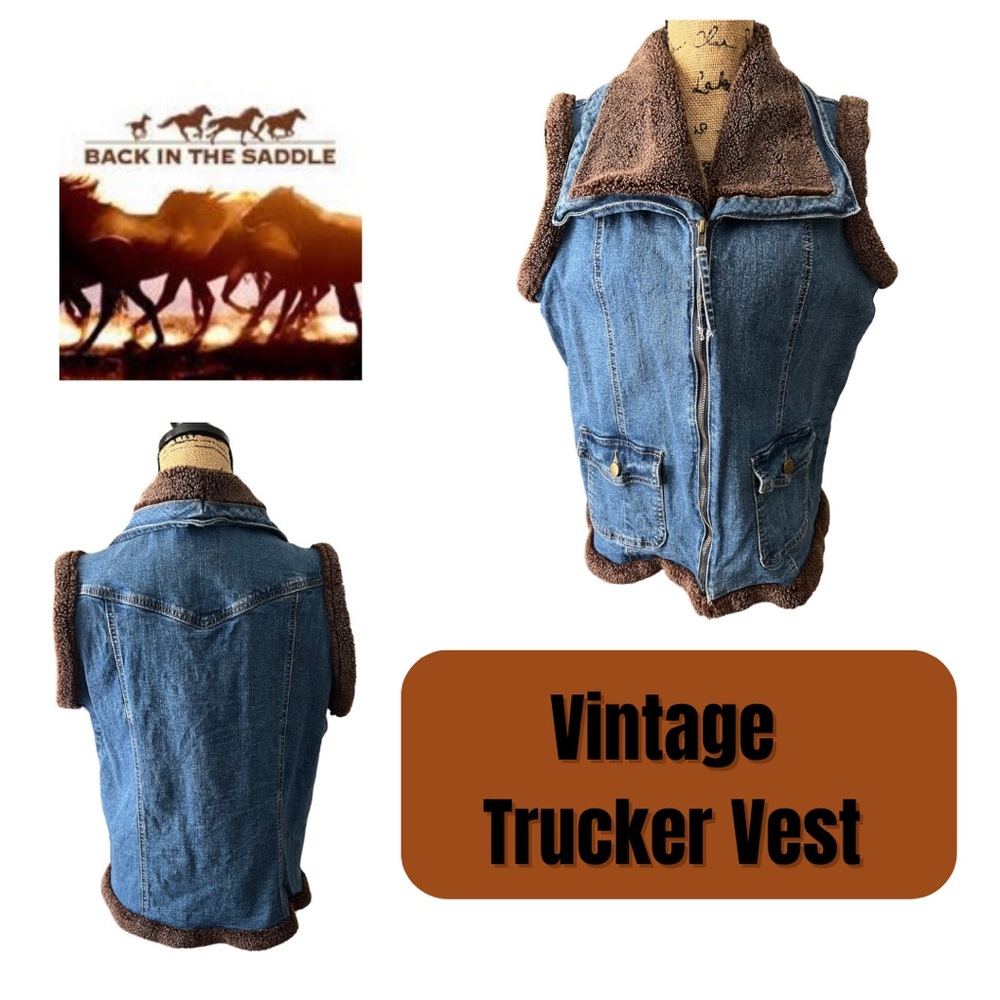 Back in the Saddle Vintage Denim Trucker Vest Size Large